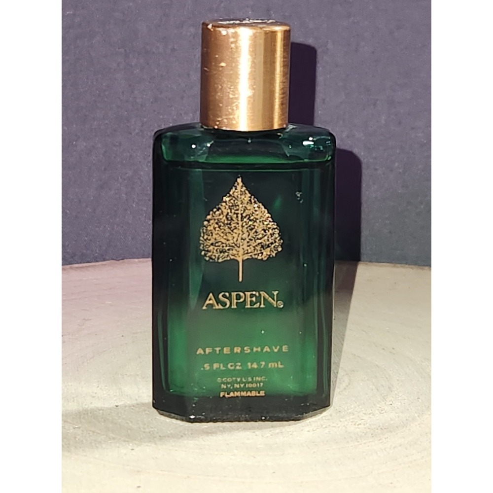 Vintage '89 Aspen Aftershave Coty .5 Fl Oz ‎ Green Bottle Copper Cap-NEAR FULL!